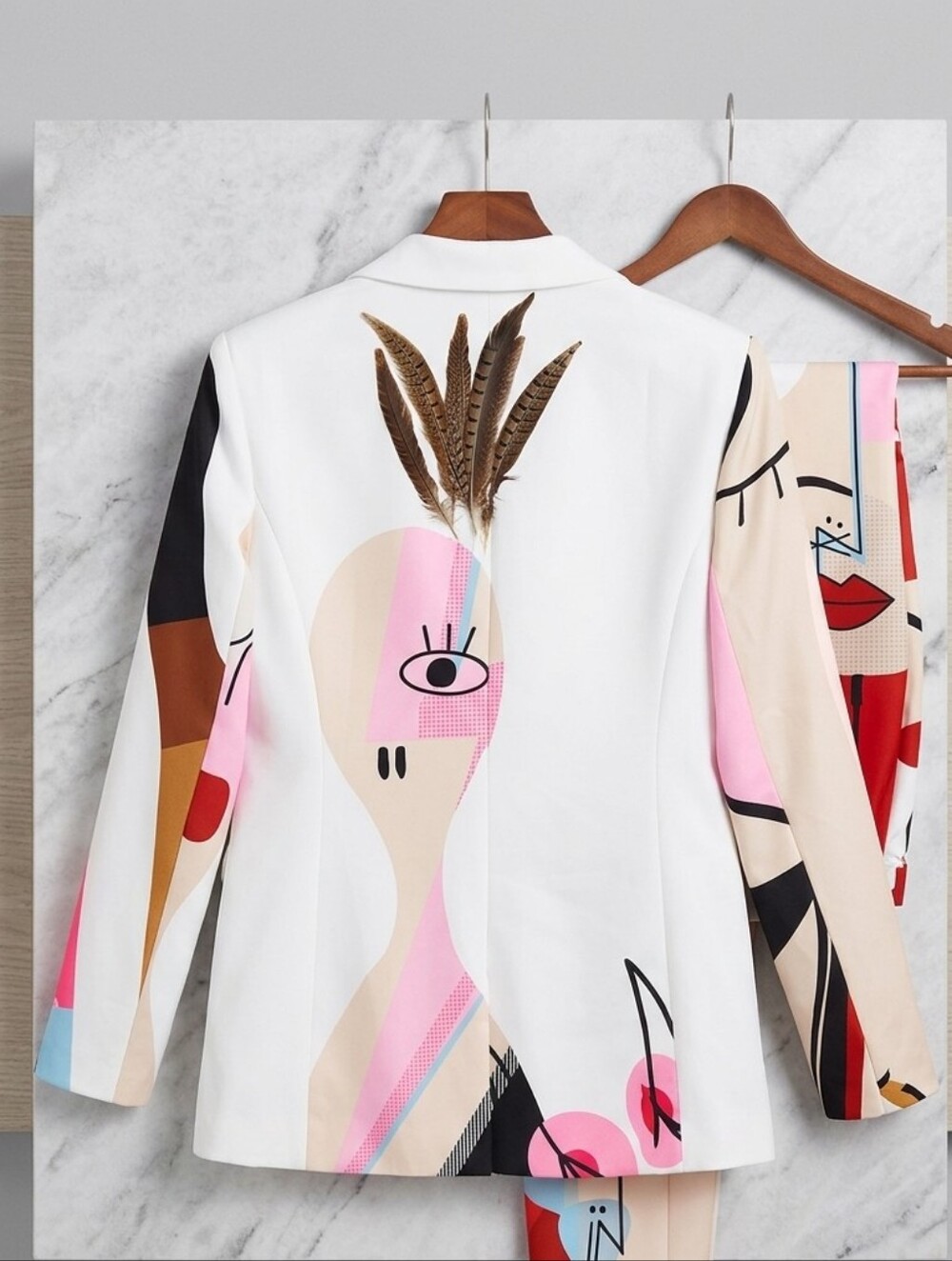 White Multicolor Abstract Print Blazer - Picture 3 of 3